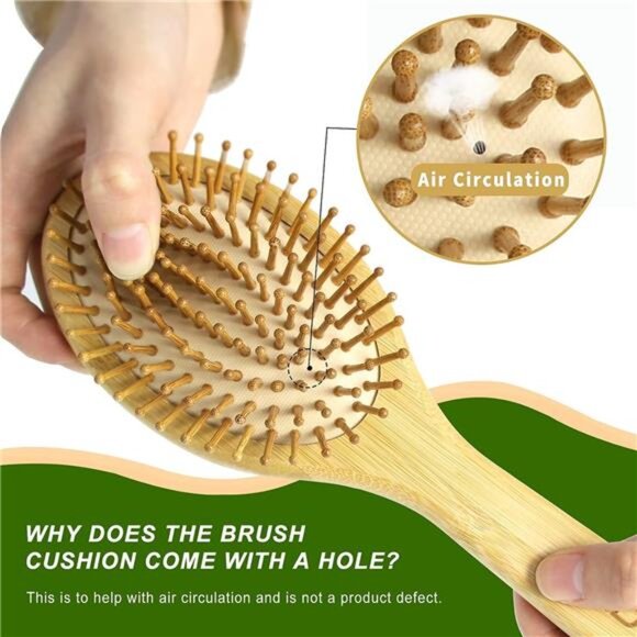 Hair Brush Set, Natural Bamboo Comb Paddle Detangling Hairbrush, Wide-tooth - Picture 2 of 7